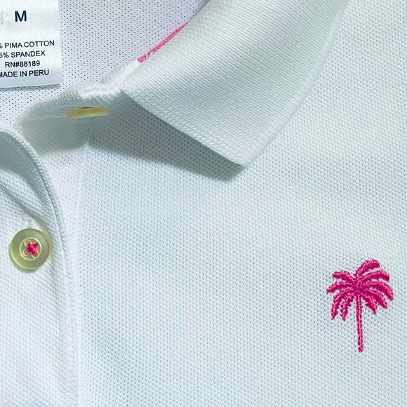 Lilly Pulitzer•M•Vintage White/Hot Pink Polo Shirt•95% Pima Cotton~5% Spandex🌼 - Picture 7 of 9